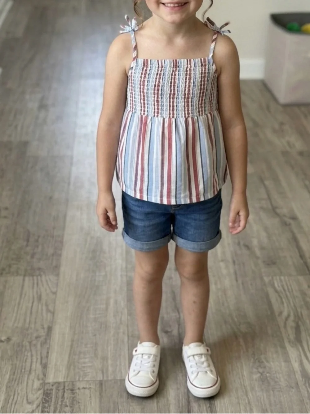 The Children's Place Pink & Light Blue Striped Smocked Tank